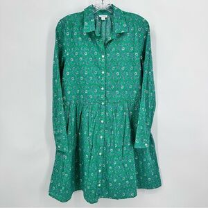 J. Crew Floral Print A-line Cotton Shirtdress Green Blue Size 6